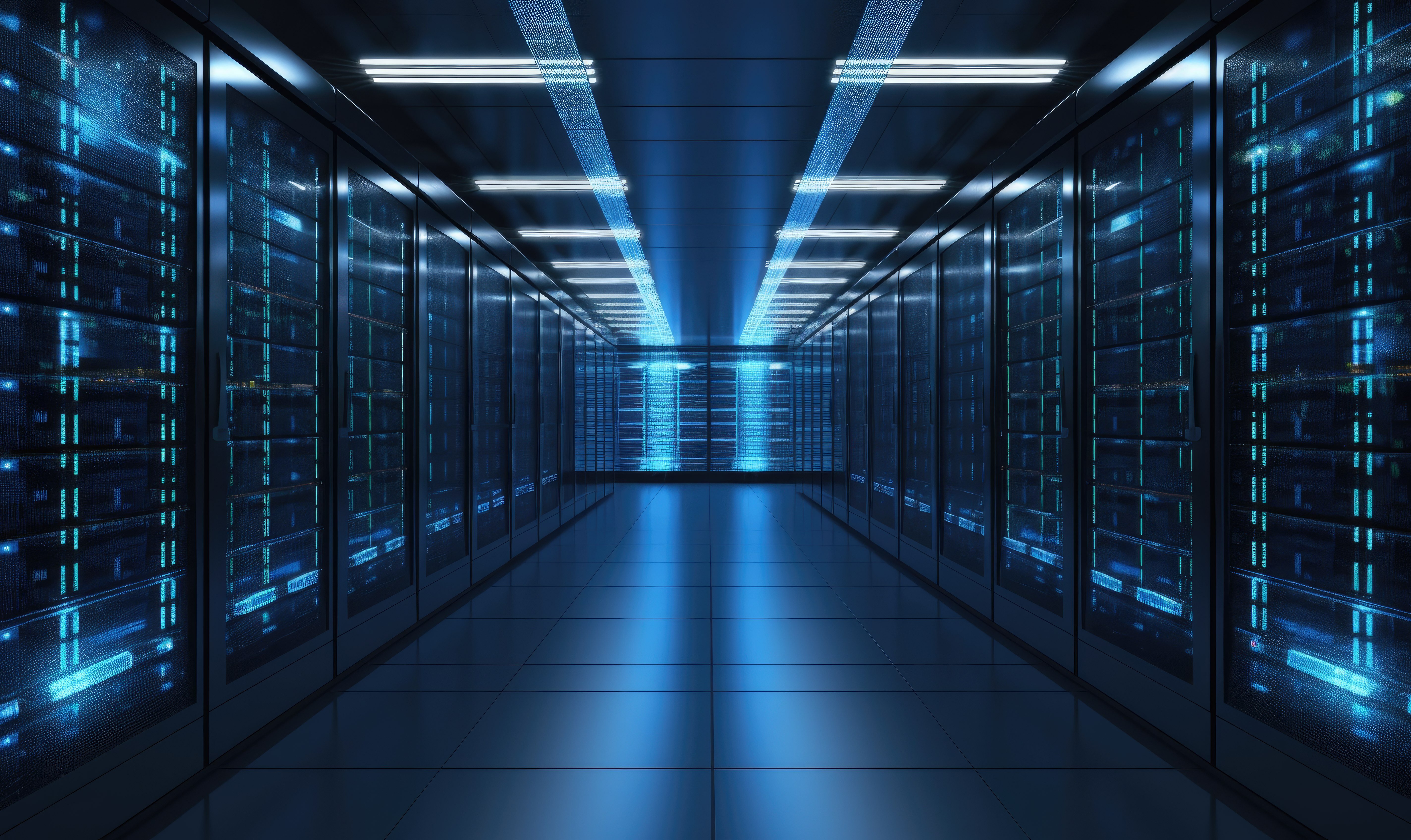 Infraestrutura de IA de alta densidade com sistemas de refrigeração líquida avançada em um data center corporativo.